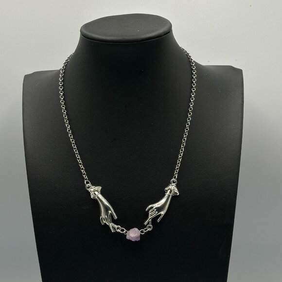 3/$30 Hand Necklace Silver Amethsyt Stone Connection Raw Gemstone Boho 16.5" - Picture 3 of 7